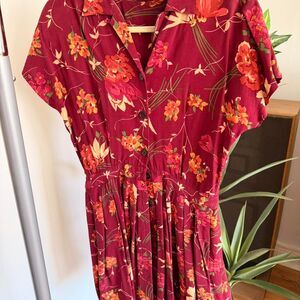 Vintage Women's Red and Burgundy Dress